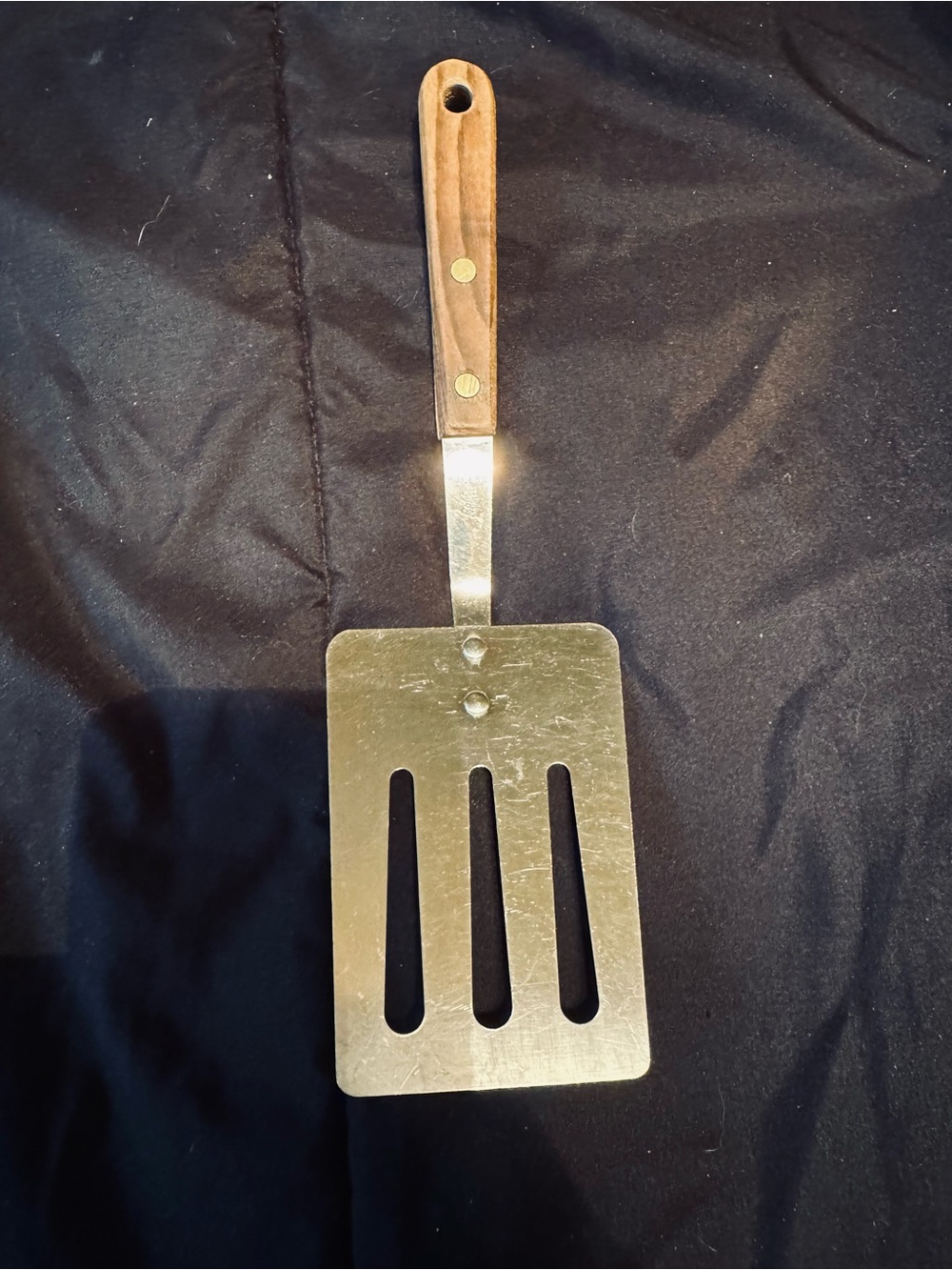 Vintage Robinson Stainless Steel Slotted Turner Spatula with Wood Handle